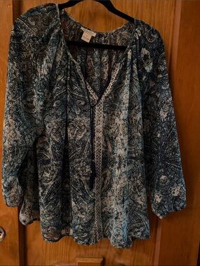 Lucky Brand Blue Paisley Peasant Top